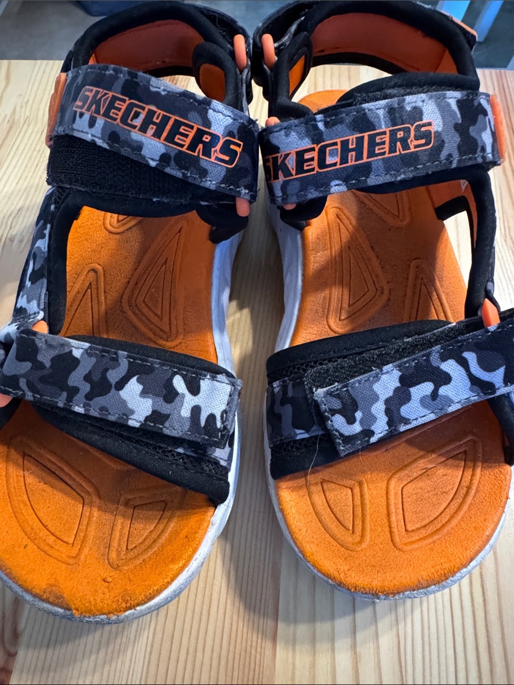 Skechers Lights Orange and Black Camo Adjustable Kids Sandals